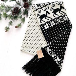 Francesca's Fair Isle Print Extra Long Black & White Knit Scarf